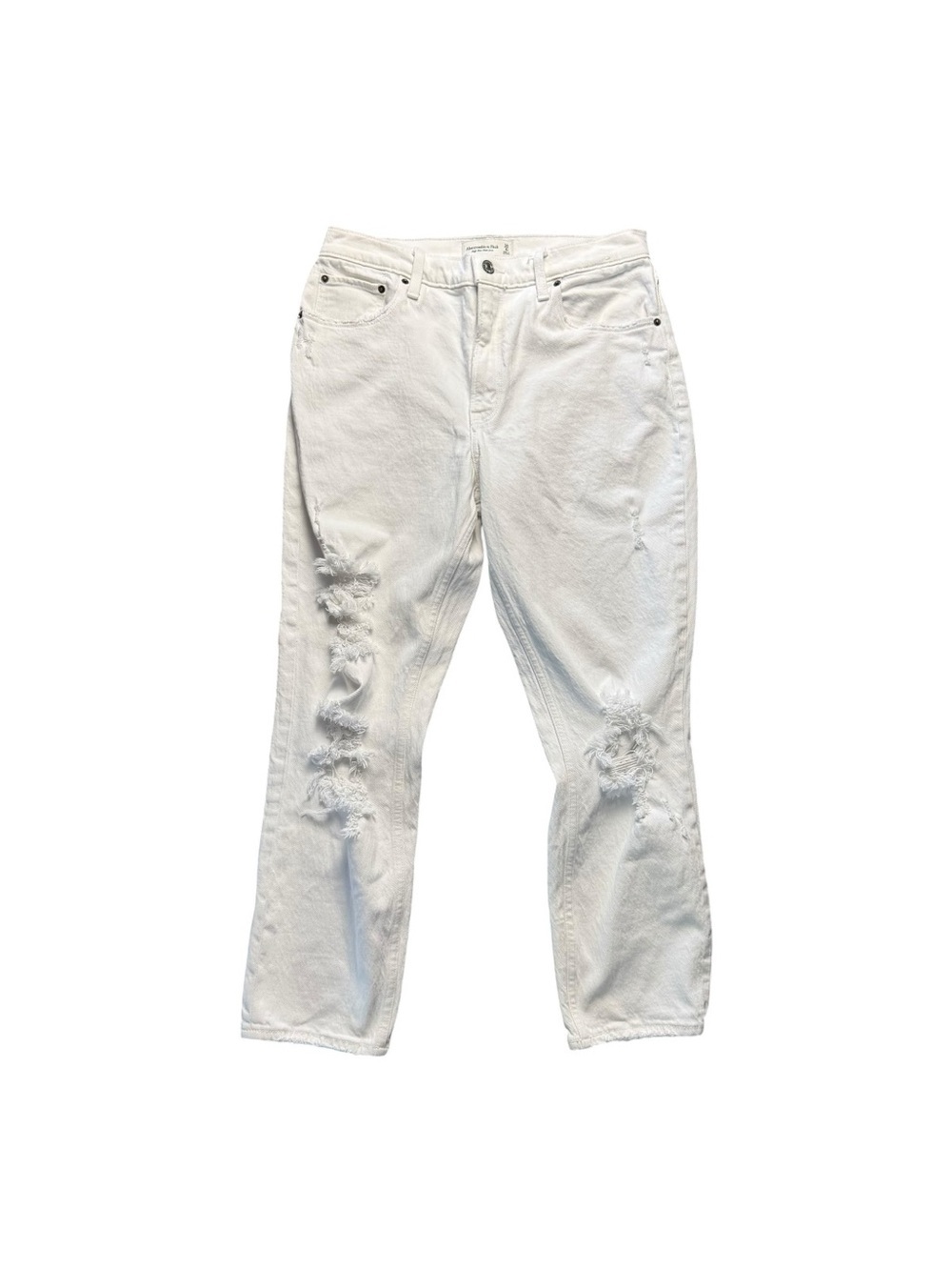 Abercrombie & Fitch White Distressed High Rise Mom Jean Size 29 - Cotton Relaxed